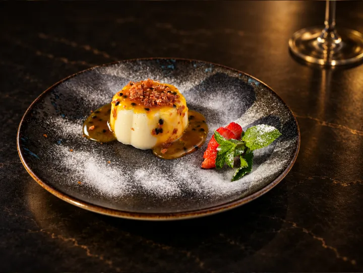 Lemongrass Panna Cotta with Passionfruit Coulis